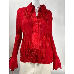 Seessel Crinkle and Applique Shirt  XL Red   Polyester